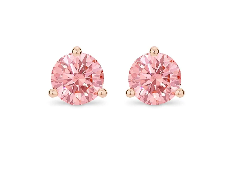 LIGHTBOX Lab-Grown Diamond 2ct twt Pink Round Brilliant Solitaire Studs set in 14k gold