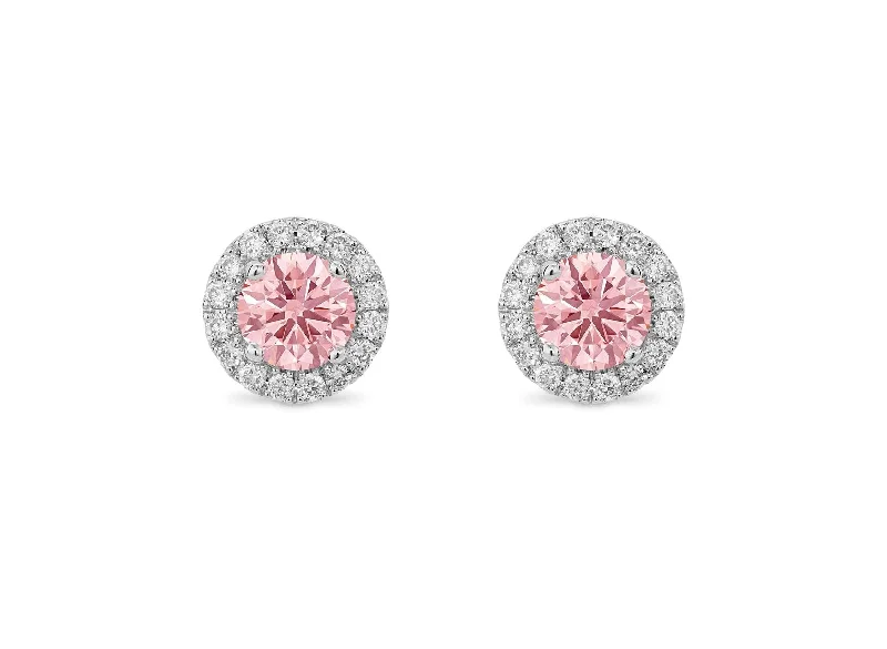 LIGHTBOX Lab-Grown Pink Diamond 1ct twt Halo Studs set in 14k gold