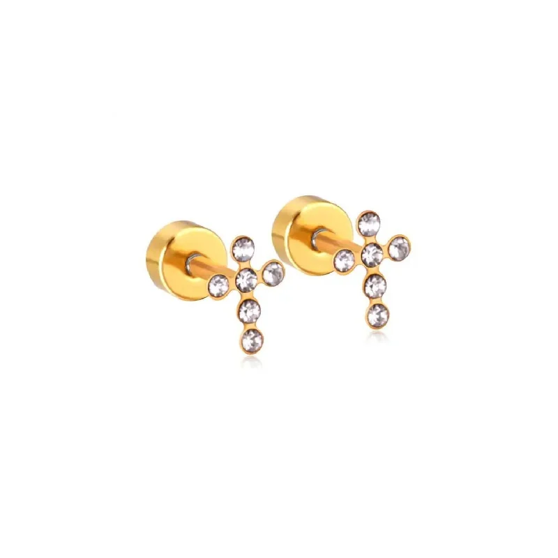 Linny Co | Clara Cross Gold Tone Flatback Stud Earrings