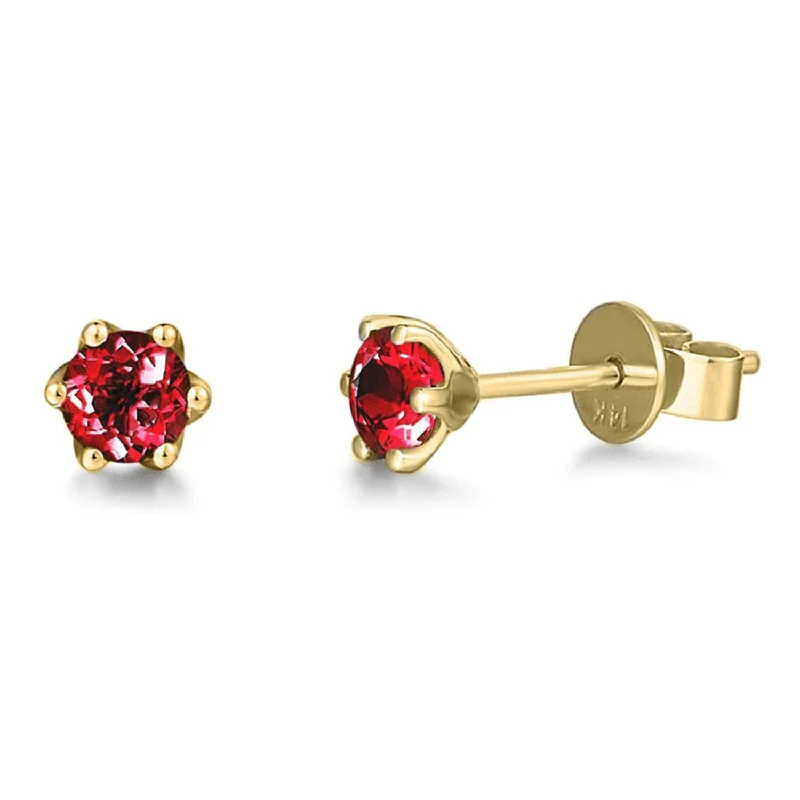 "Little Daisy" 14K Yellow Gold Natural Garnet Round Stud Earrings (5mm)