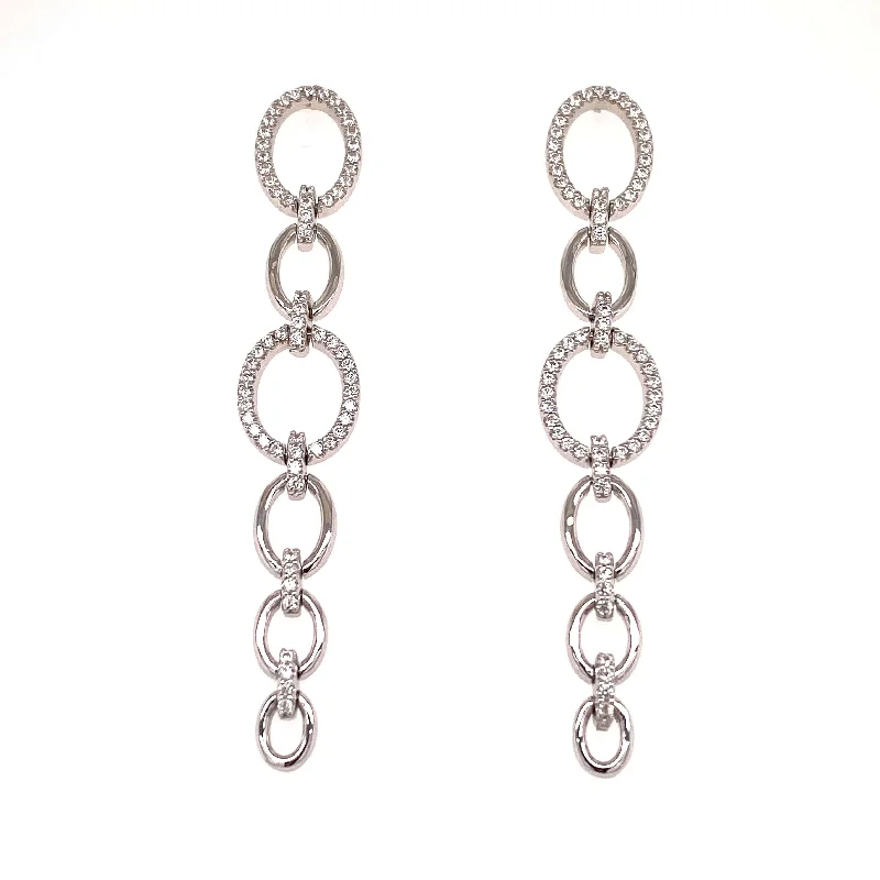 Long Link Styled Earrings With CZ Border