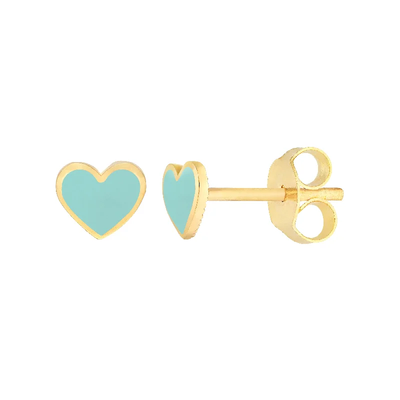 Lt.Turquoise Enamel Heart Stud Earrings