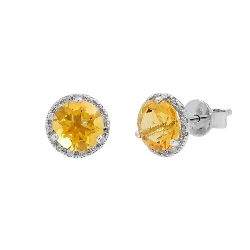 Madison L Citrine Halo Earrings in 14kt White Gold with Diamonds (1/20ct tw)