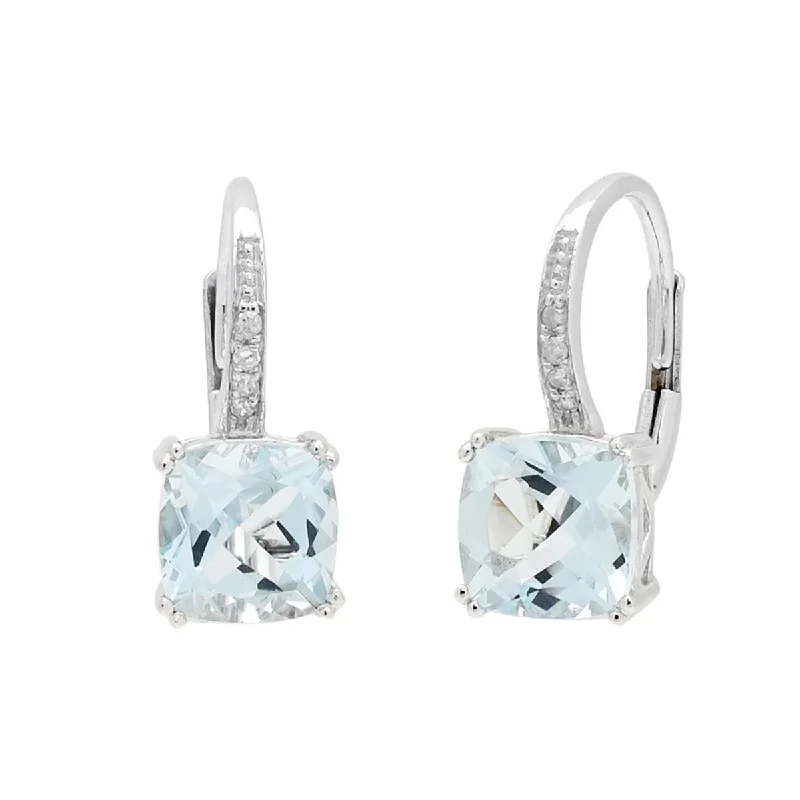 Madison L Cushion Aquamarine Earrings in 14kt White Gold with Diamonds (.03ct tw)