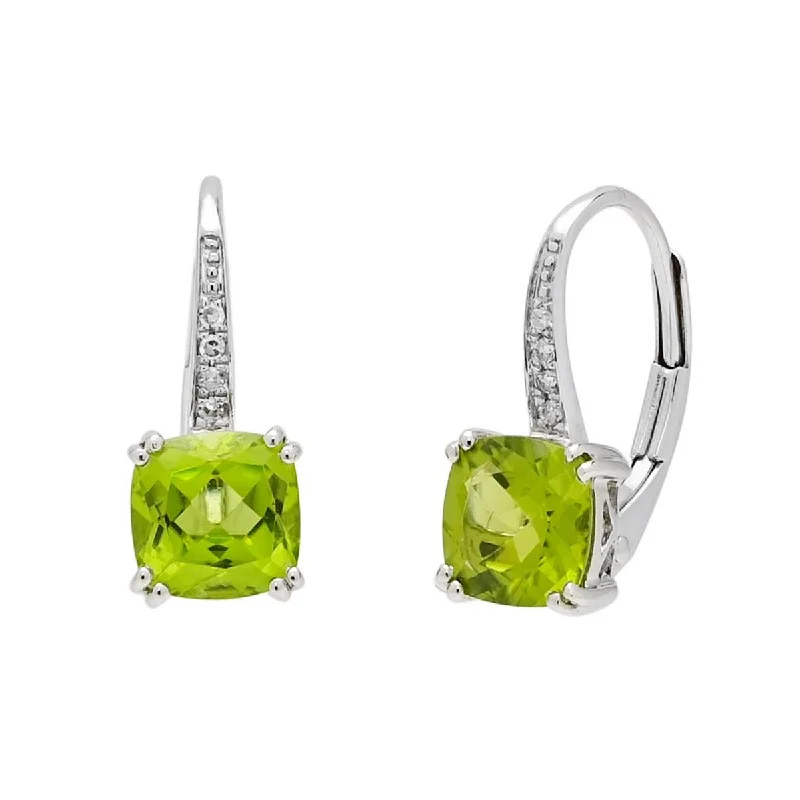 Madison L Cushion Peridot Earrings in 14kt White Gold with Diamonds (.03ct tw)