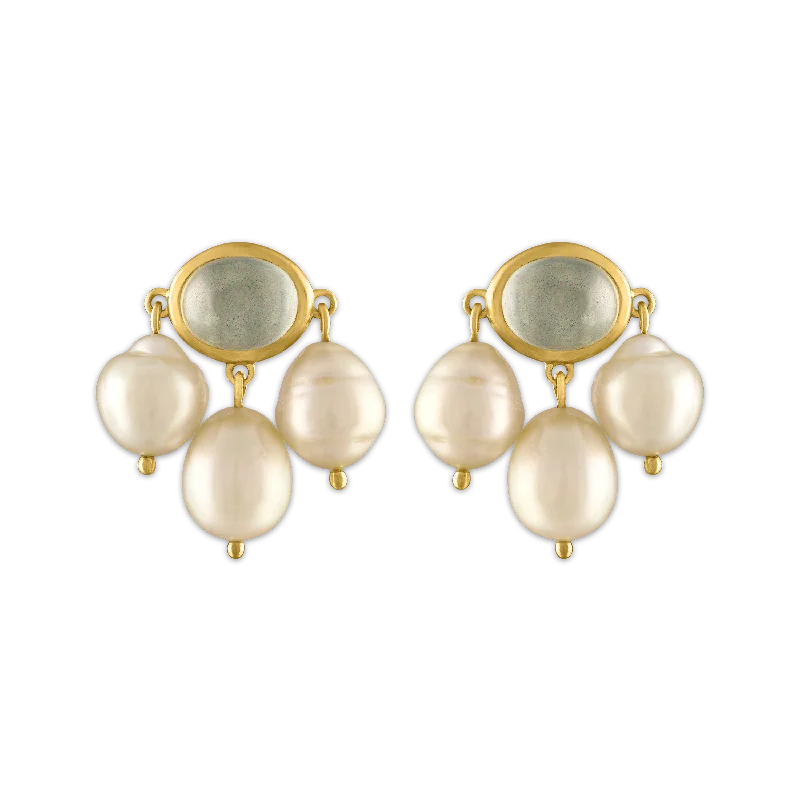 Mango Moonstone and South Sea Pearl Unda Stud Earrings