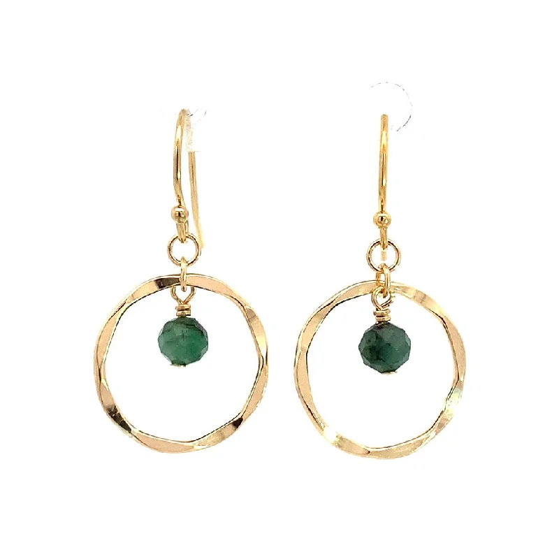 May Birthstone Earrings: Gold Filled Circle Earrings With Emerald Beads