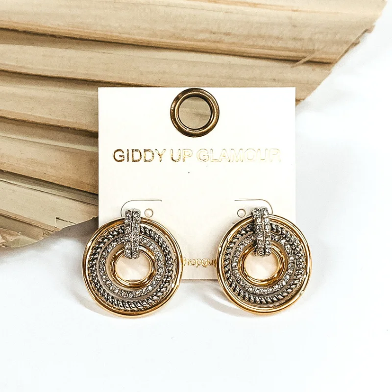 Medium Two Toned Multi-Circled Stud Earrings