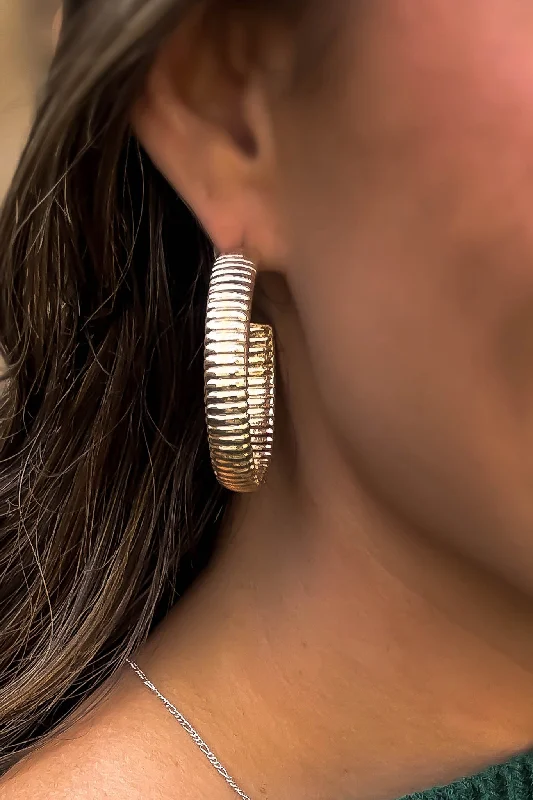 Metal Gold Metal Open Textured Hoop Earrings