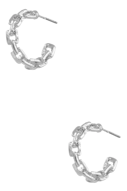 Metal Silver Medium Chain Opened Hoop Earrings