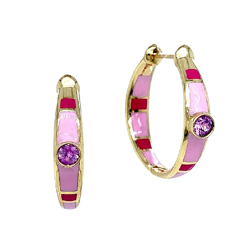 Montana Sapphire & Pink Enamel Hoops - "Rock Candy Sweetness"