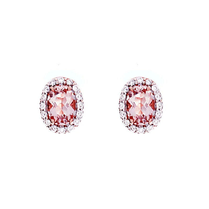 Morganite Halo Stud Earrings