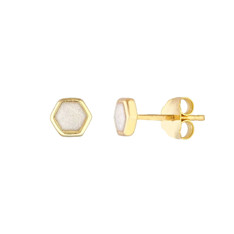 Mother of Pearl Enamel Hexagon Stud Earrings