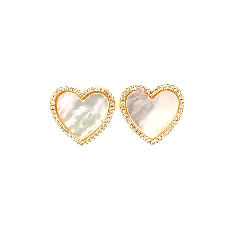 Medium Size Heart Earrings With CZ Stone Border