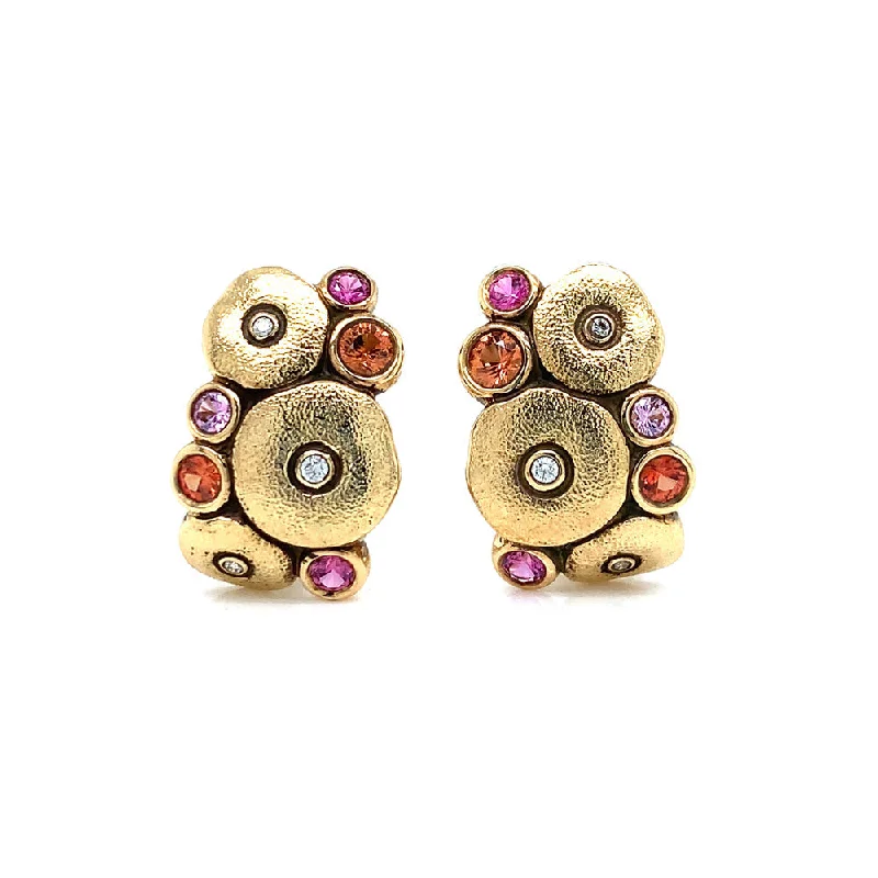 Multicolored Sapphire & Diamond Stud Earrings - "Orchard"