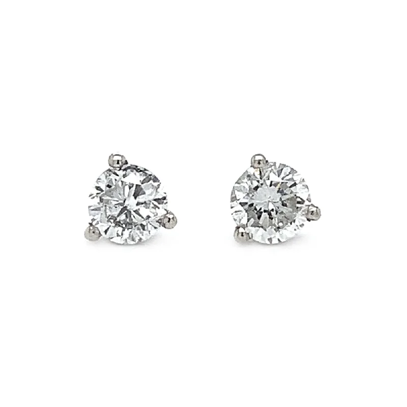 Natural Diamond Three-Prong Stud Earrings - 0.56ctw