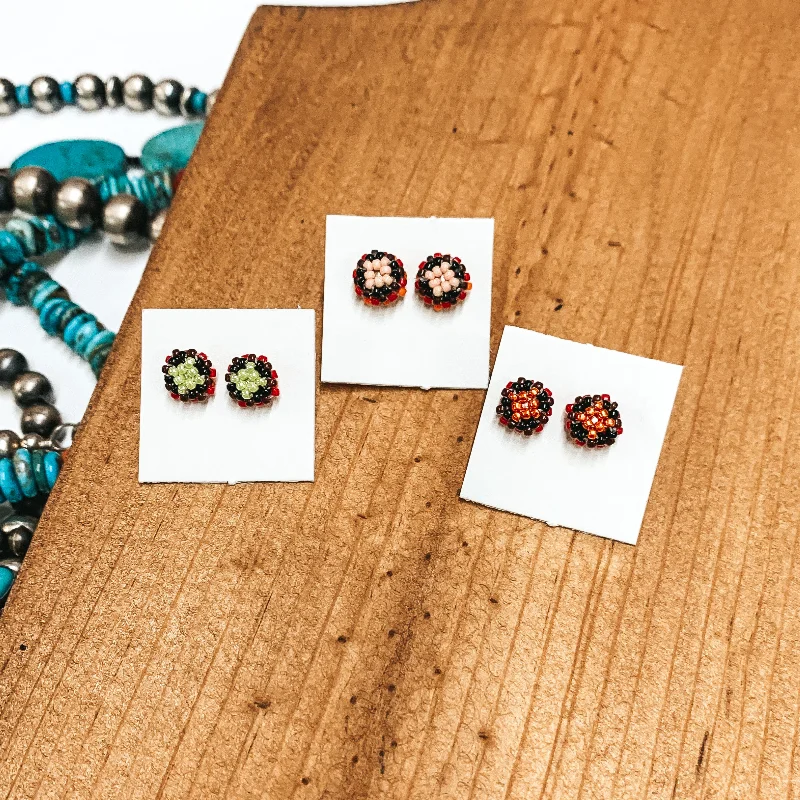 Navajo | Navajo Handmade Beaded Stud Earrings in Blacks