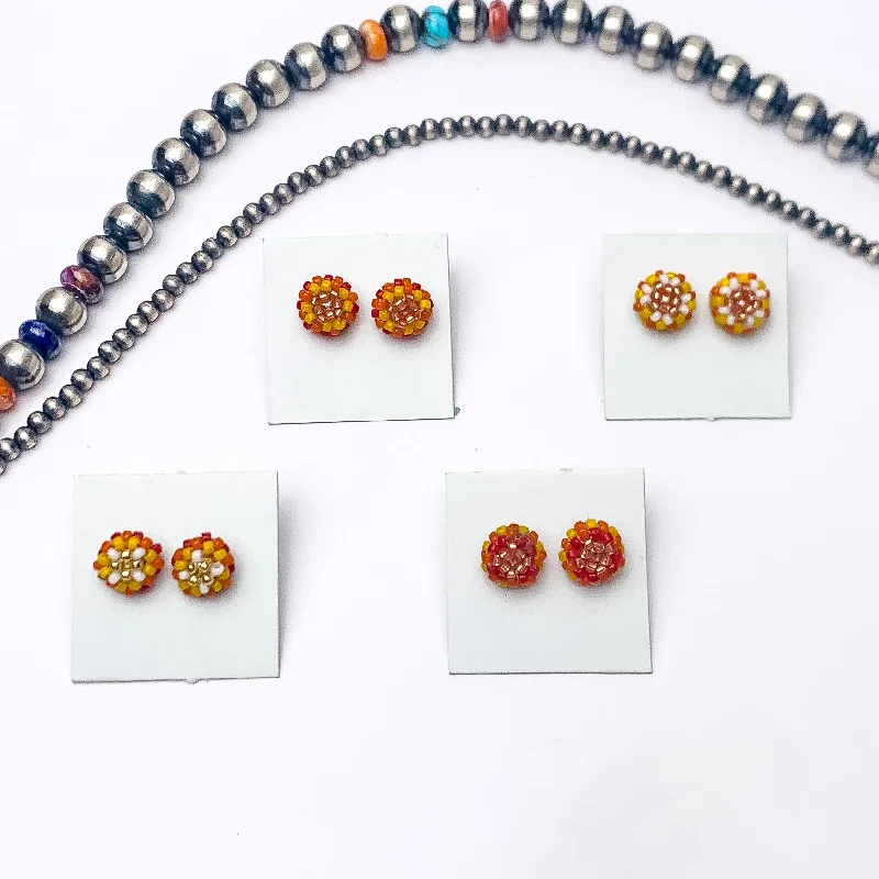 Navajo | Navajo Handmade Beaded Stud Earrings in Gold, Yellow, and Orange