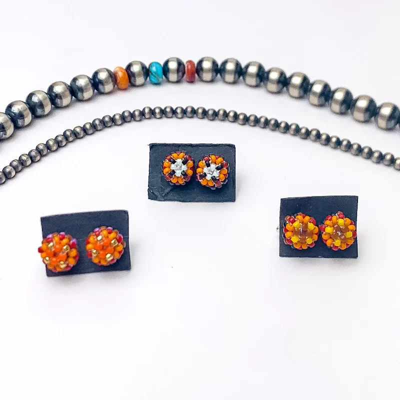 Navajo | Navajo Handmade Beaded Stud Earrings in Oranges