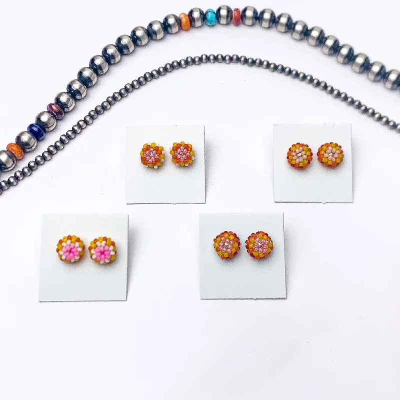 Navajo | Navajo Handmade Beaded Stud Earrings in Pink, Yellow, and Orange