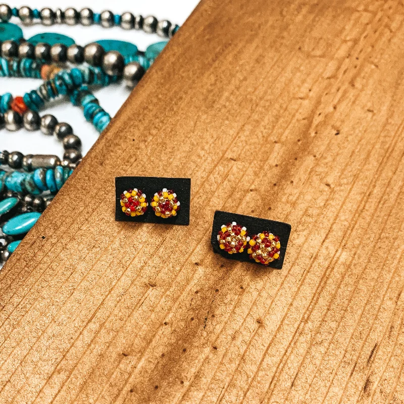 Navajo | Navajo Handmade Beaded Stud Earrings in Red, Yellow, and White