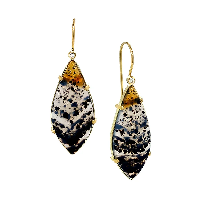 One-of-a-Kind Montana Agate & Diamond Earrings - "Speckled Eggshell"