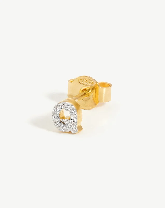 Pave Initial Single Stud Earring - Initial Q | 18ct Gold Vermeil/Cubic Zirconia