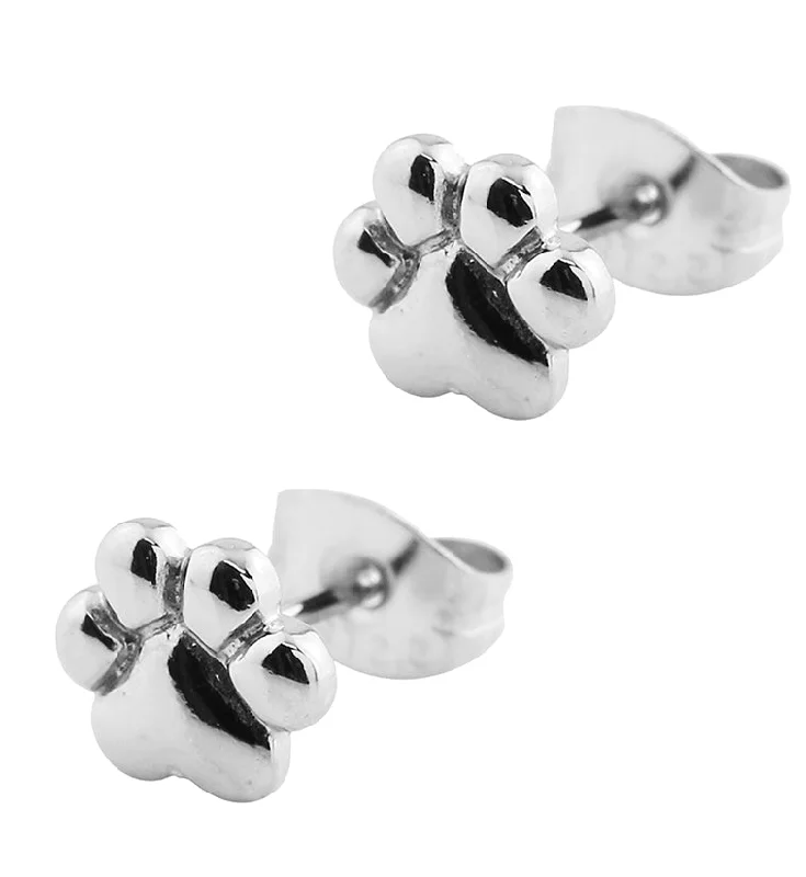 Paw Print Stainless Steel Stud Earrings