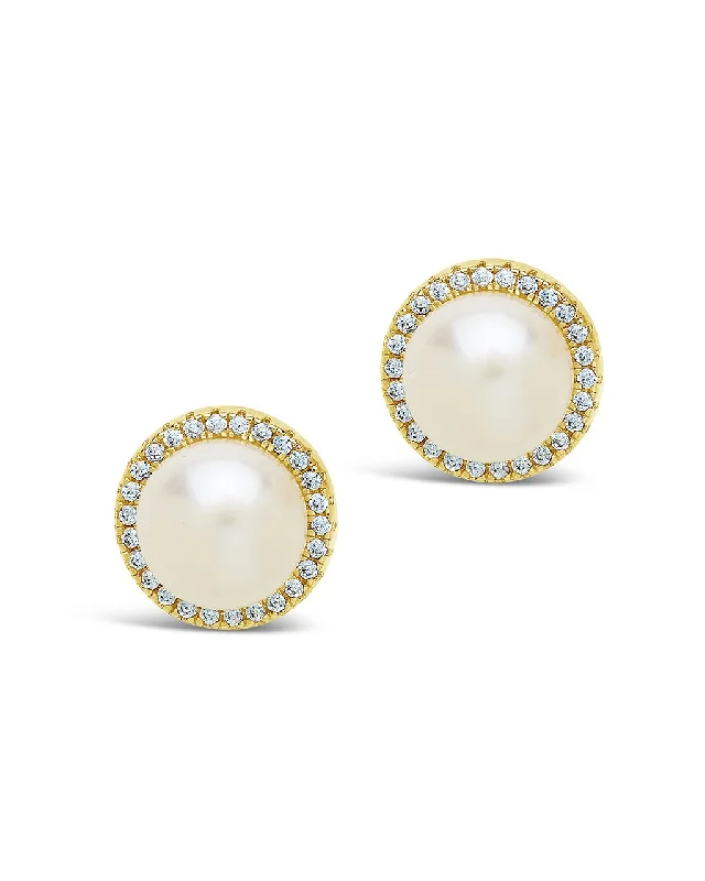 Pearl & CZ Halo Stud Earrings