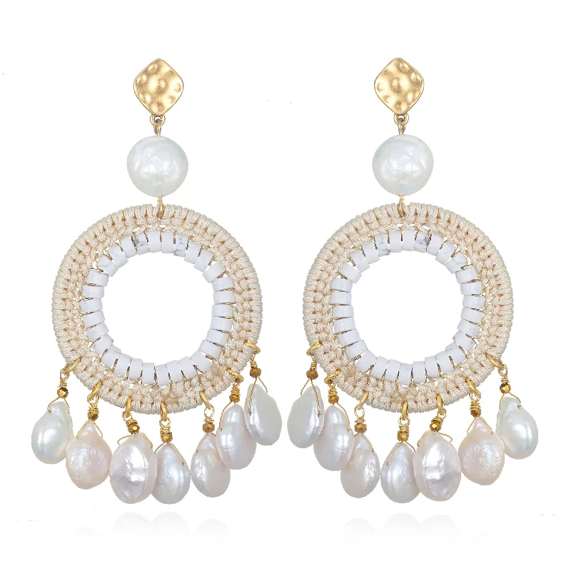 Sunrise Pearl Fringe Statement Earrings