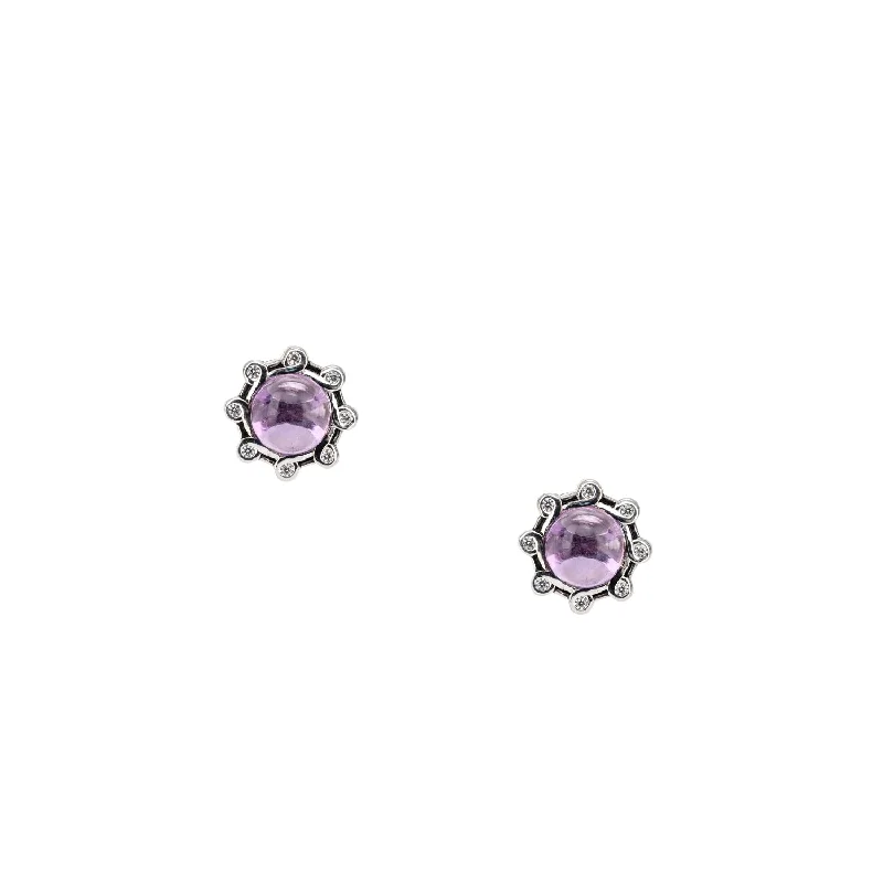 Silver Celestial Stud Earrings - Amethyst