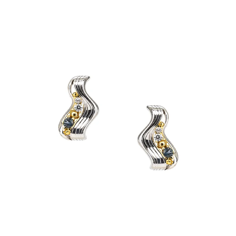 Silver and 10k Gold Rocks 'n Rivers Stud Earrings - London Blue Topaz