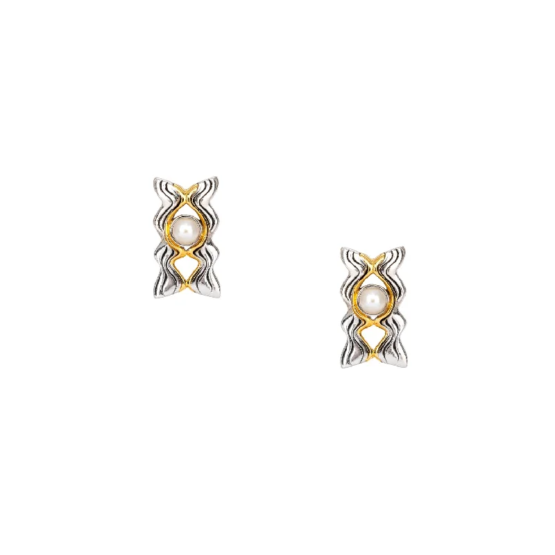 Silver and 10k Gold Rocks 'n Rivers Stud Earrings - Fresh Water Pearl