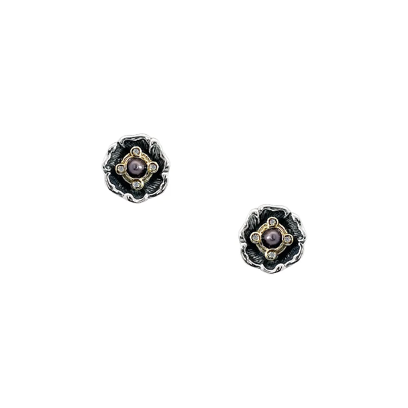 Silver and 10k Gold Aphrodite Stud Earrings - Peacock Fresh Water Pearl