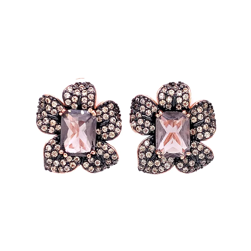 Pink Stone Flower Earrings