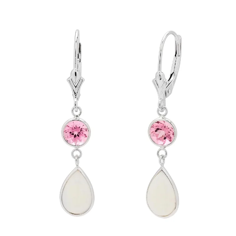 Pink Tourmaline and Pear Shape Opal Earrings in 14kt White Gold