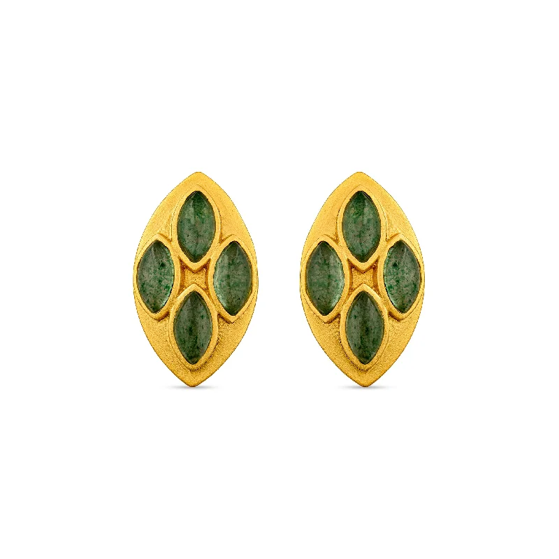 Primrose Stud Earrings - Green Strawberry Quartz