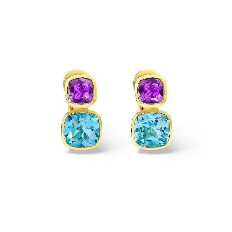 Qin & Han Earrings 18ct Yellow Gold - Amethyst & Blue Topaz