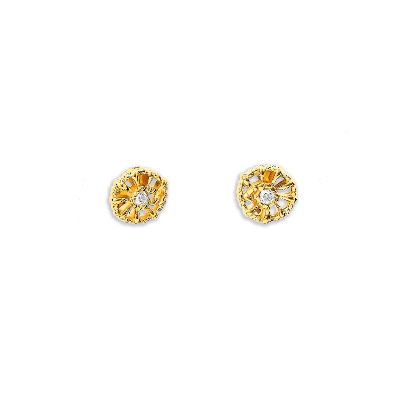 Raffia Stud Earrings Yellow Gold - Diamond