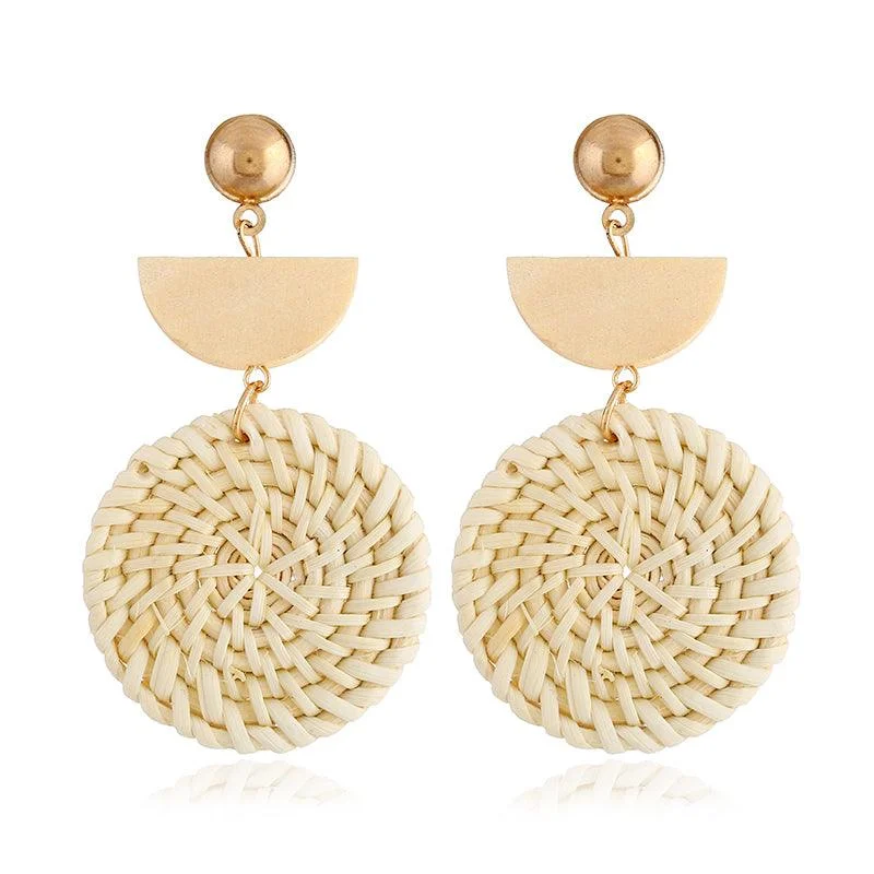 Rattan Earrings Organic Wooden Straw Weave