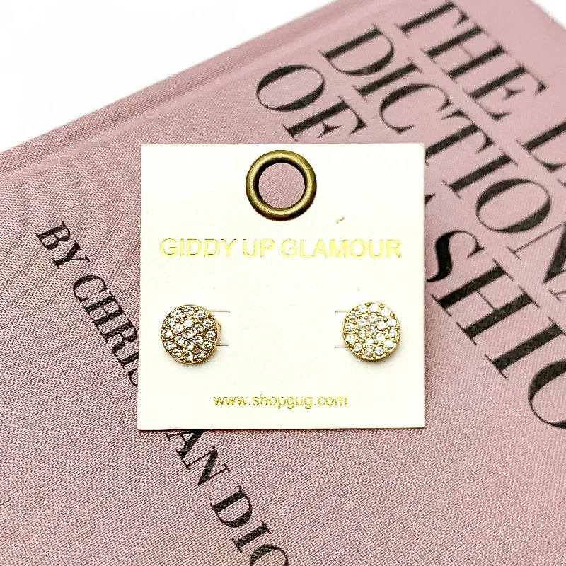 Rhinestone Circle Stud Earrings in Gold Tone