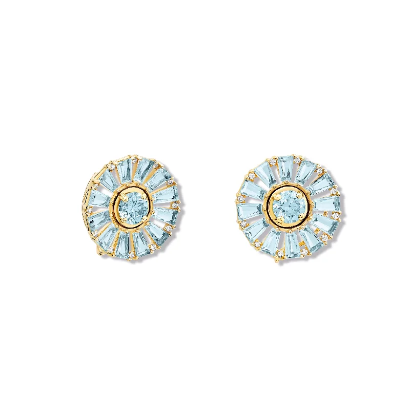 Roi Soleil Earring Halos Yellow Gold - Blue Topaz & Diamond