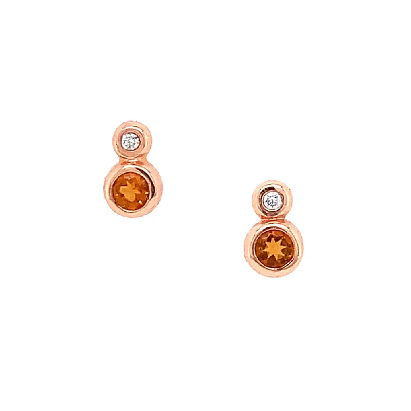 Rose Gold, Citrine and Diamond Studs: "Only Pure"