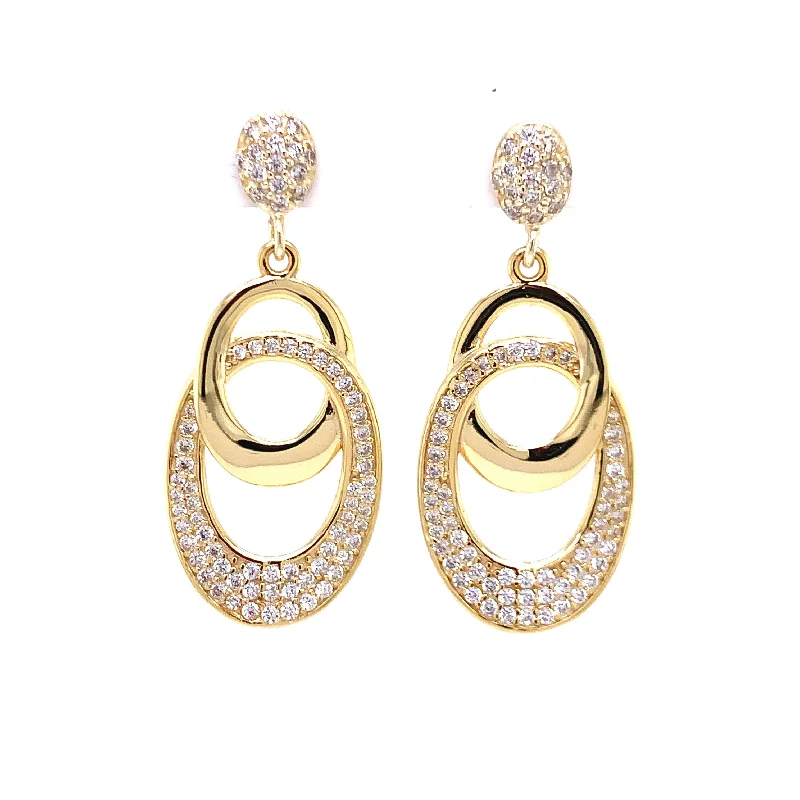 Shiny White CZ Interlocking Open Ovals Post Earrings