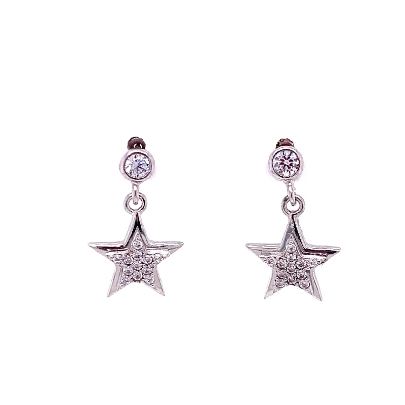 Small Hanging Pave Star Earrings