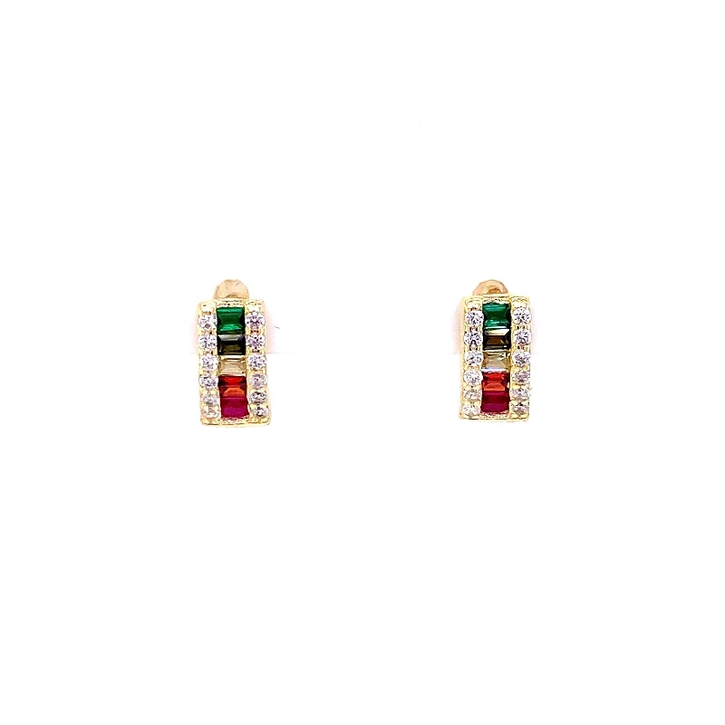 Small U Shaped Rainbow Baguette Huggie Earrings