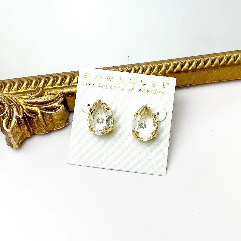 Sorrelli | Eileen Stud Earrings in Bright Gold Tone and Clear Crystals