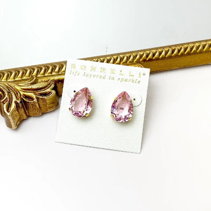 Sorrelli | Eileen Stud Earrings in Bright Gold Tone and Pink Pineapple Crystals