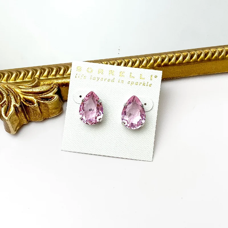 Sorrelli | Eileen Stud Earrings in Palladium Silver Tone and Pink Pineapple Crystals