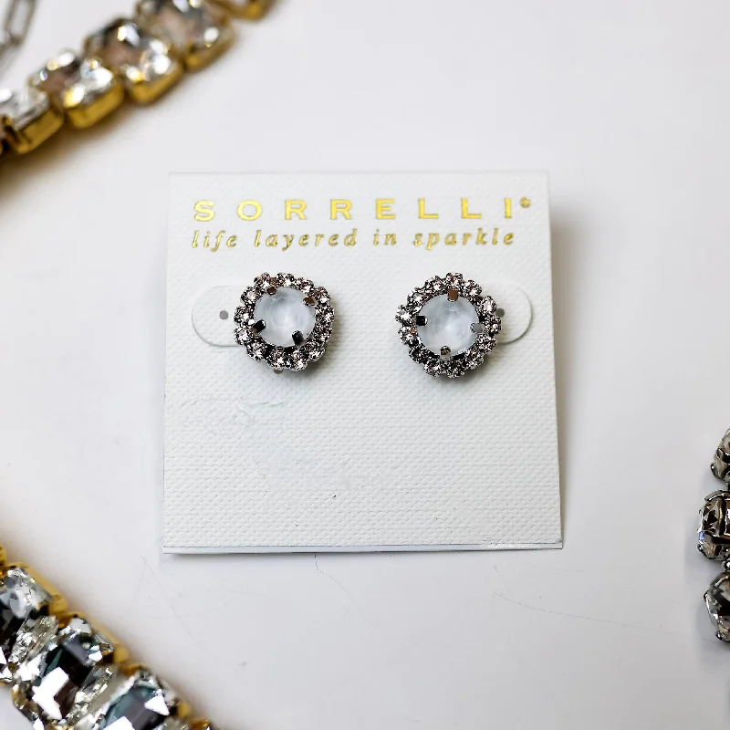 Sorrelli | Haute Halo Stud Earrings in Palladium Silver Tone and Snow Bunny